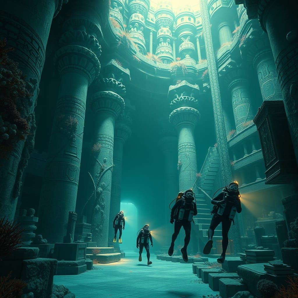 Atlantean Temple Unveiled by Divers in Futuristic Gear