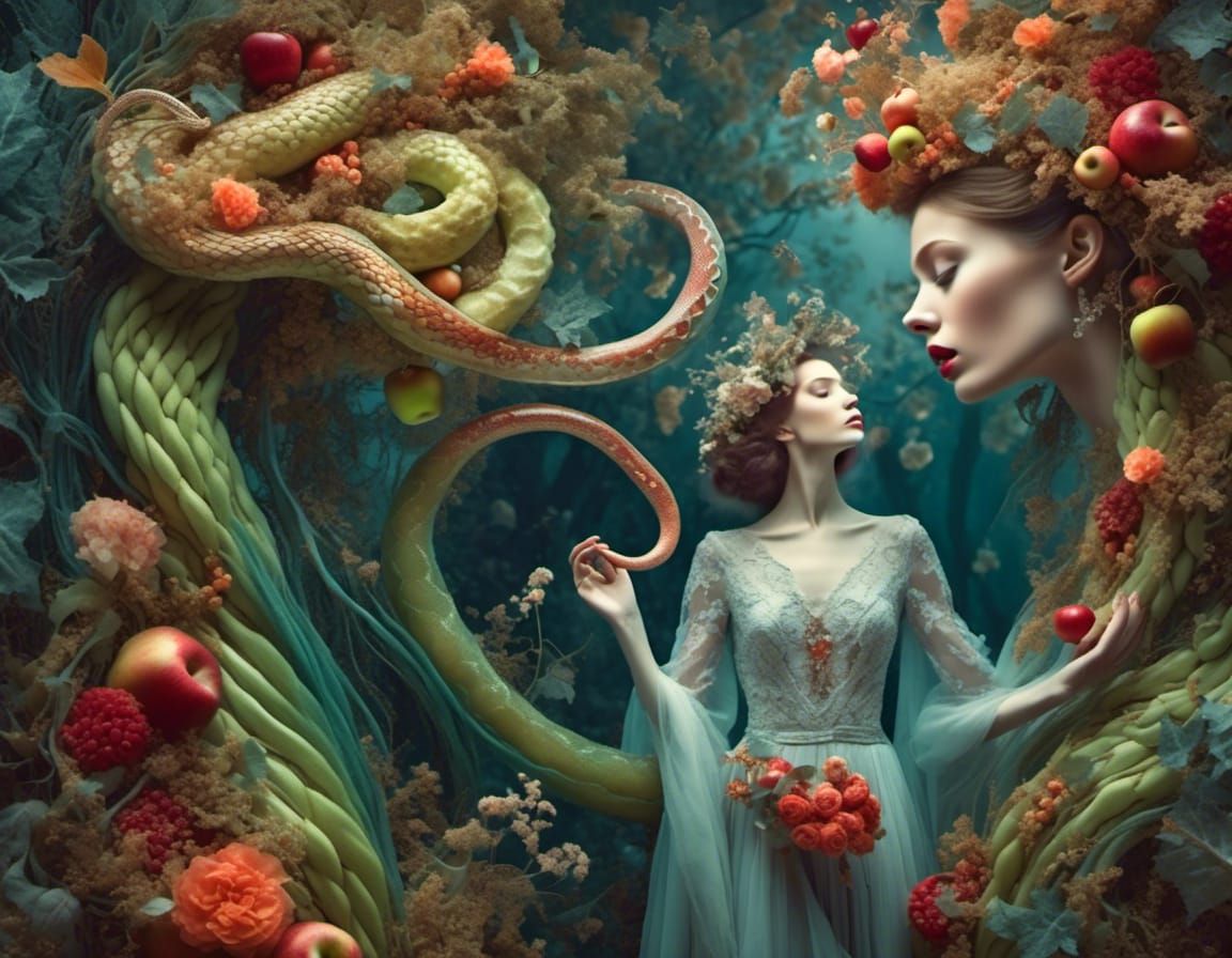 Adam and Eve in Eden as Collage Art