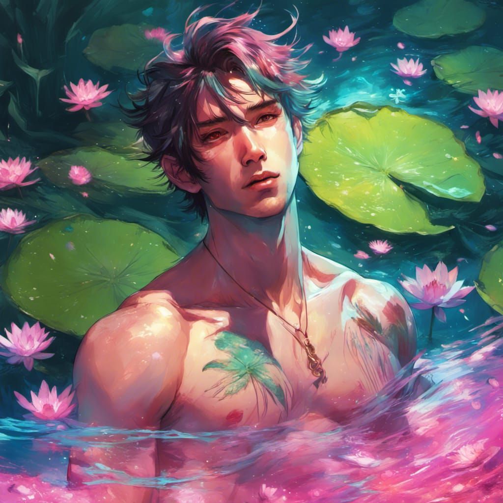 Anime Guy on Lilypad: Colorful Digital Illustration