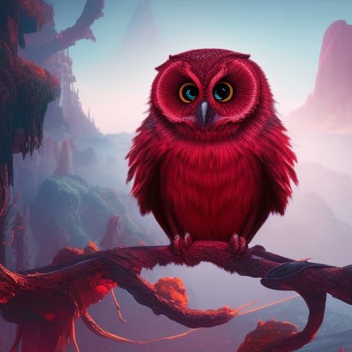 Detailed Red Owl Matte Painting in 8K