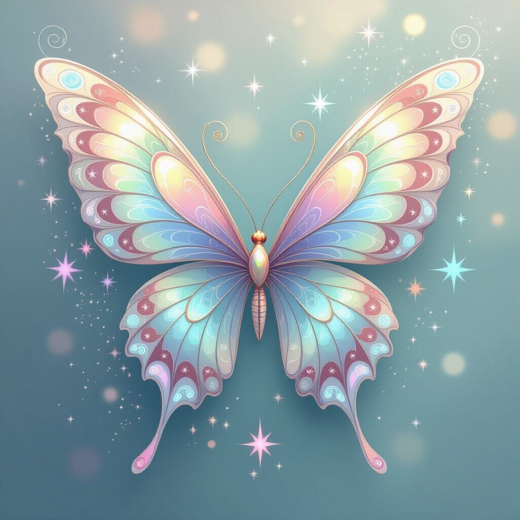 Angelic Butterfly with Heart and Star Wings
