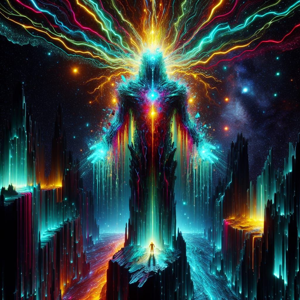 Neon Cosmic Skybeamers in Frozen Starry Void