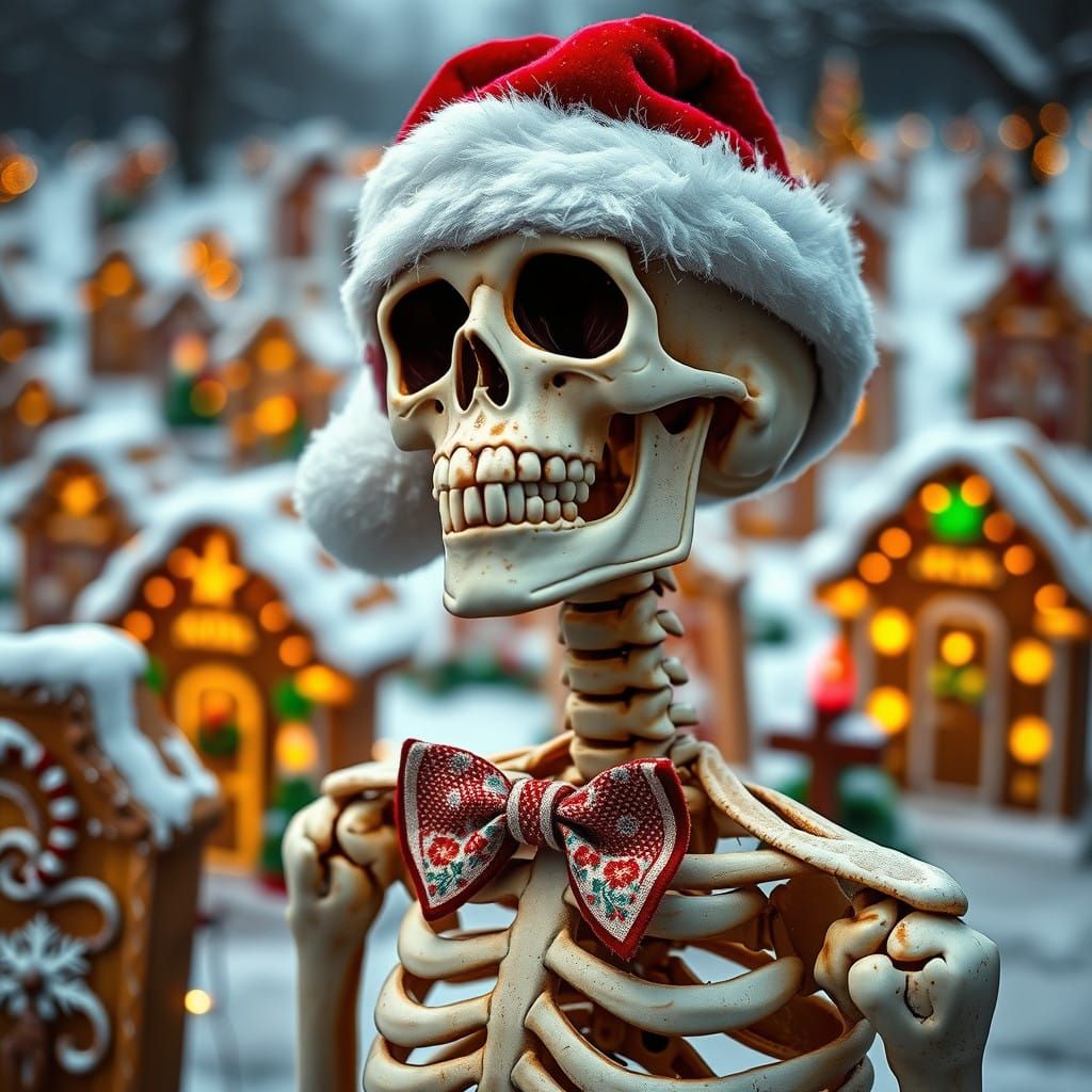 A Skeleton in Holiday Cheer, Close-up Color Portrait