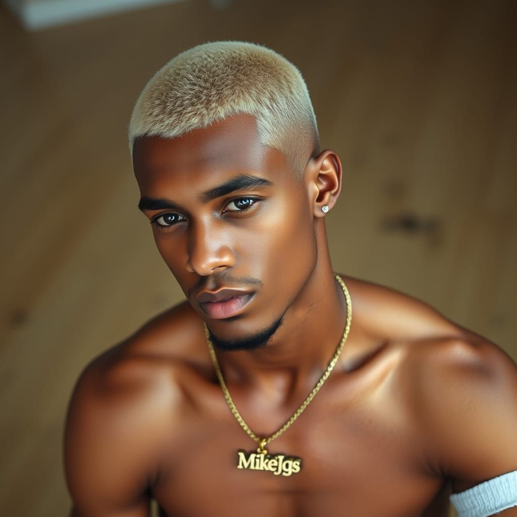 Mixed Race Man with Bleached Hair and Gold Earrings