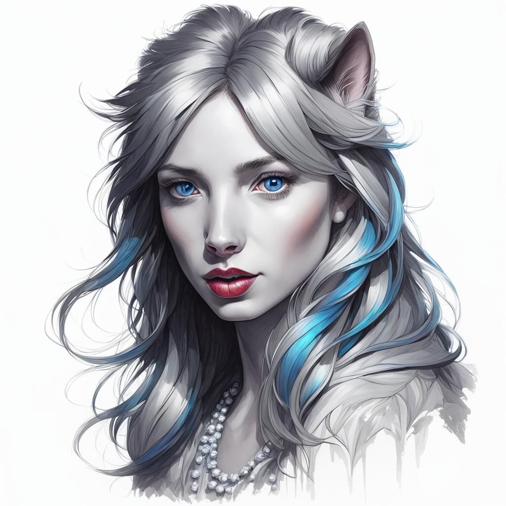 colorful Pencil sketch of A beautiful Werewolf