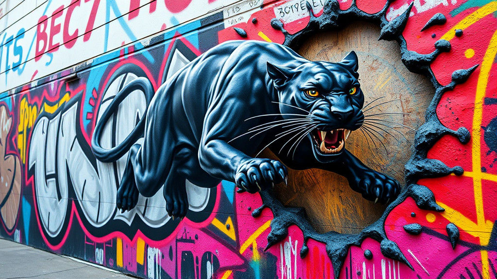 Black Panther Leaps from Graffiti Wall: 3D Street Art