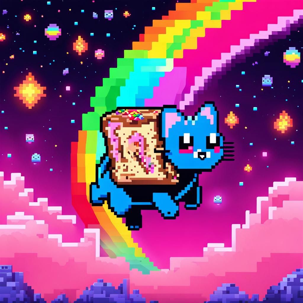Pixel Art Nyan Cat Flying in Space