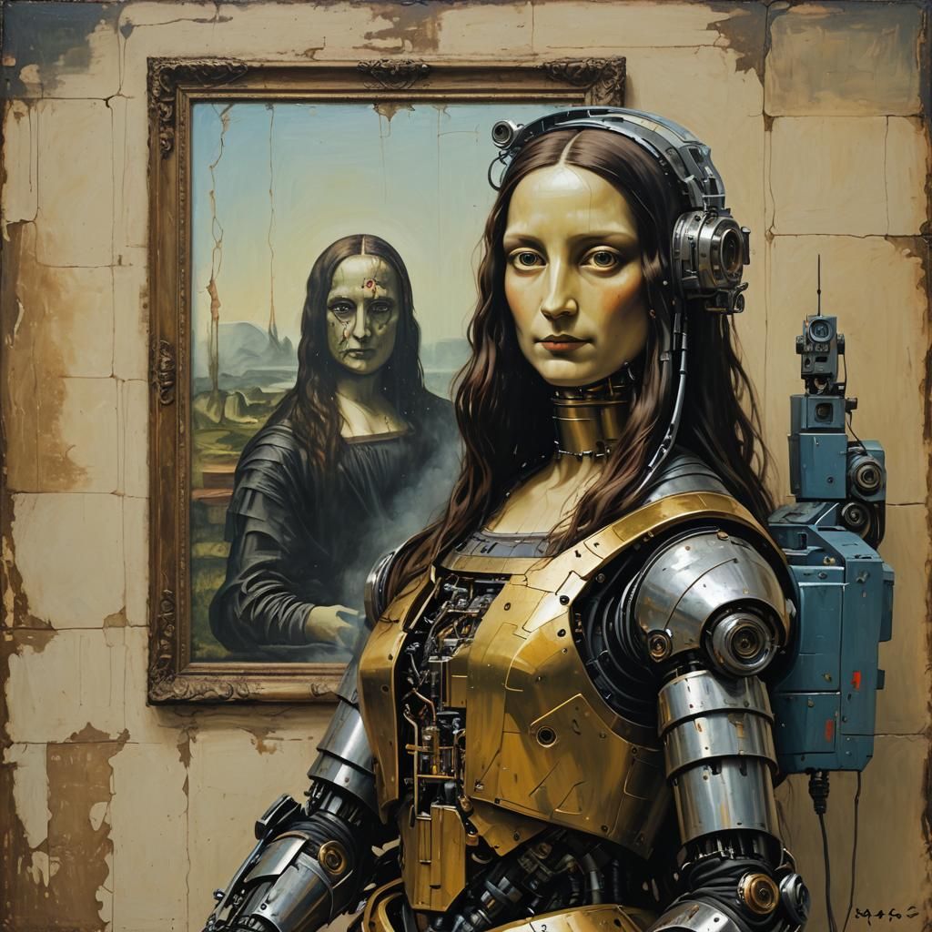 Mona Lisa with Robot, Oil Painting