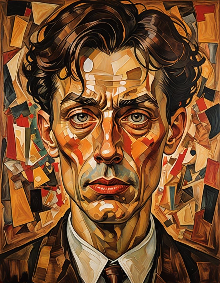 Distorted Cubist Portrait in Metallic Ink