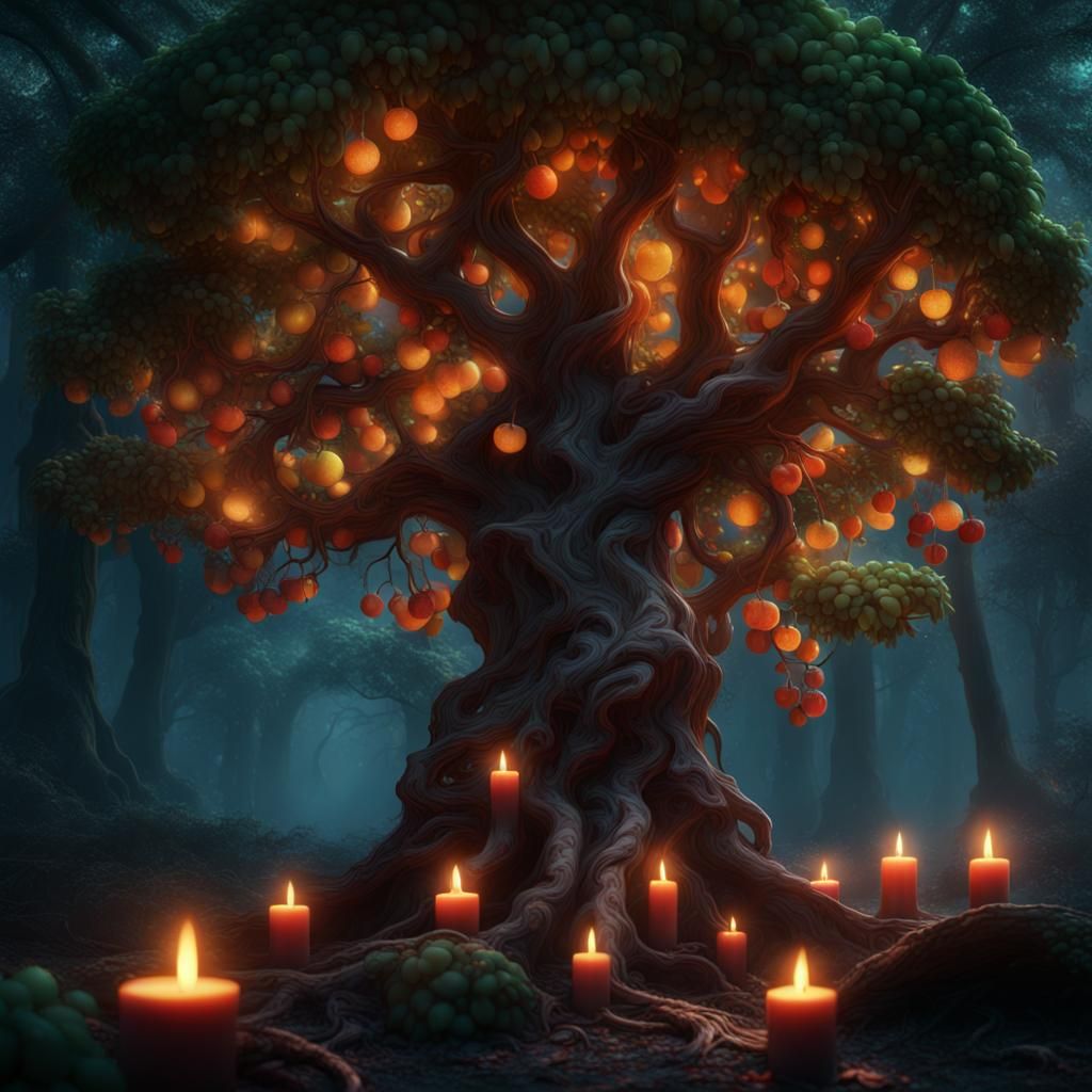 Glowing Fruit Tree in Forest: Fantasy Concept Art