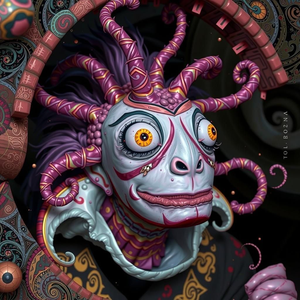 Chaotic Anime Portrait with Fractal Background