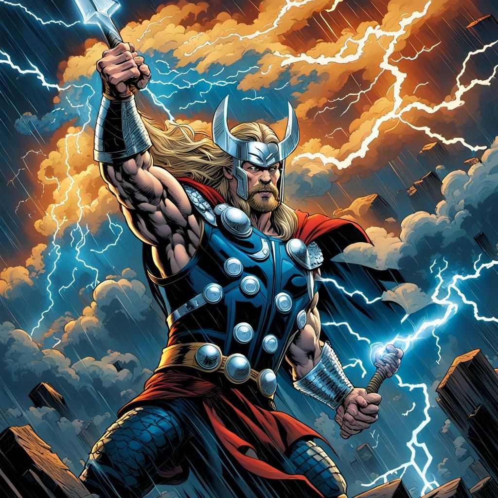 Thor Summons Lightning: Dynamic Comic Book Art