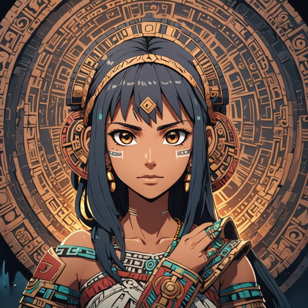 Aztec Maya Manga Anime Girl in Cel-Shaded Style
