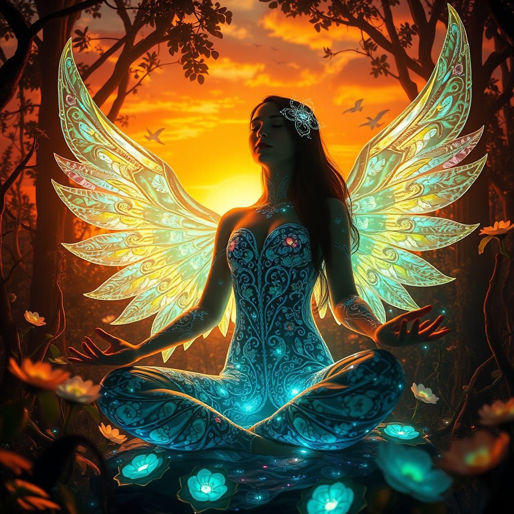Dreamlike Goddess Emerging from Labyrinth of Light