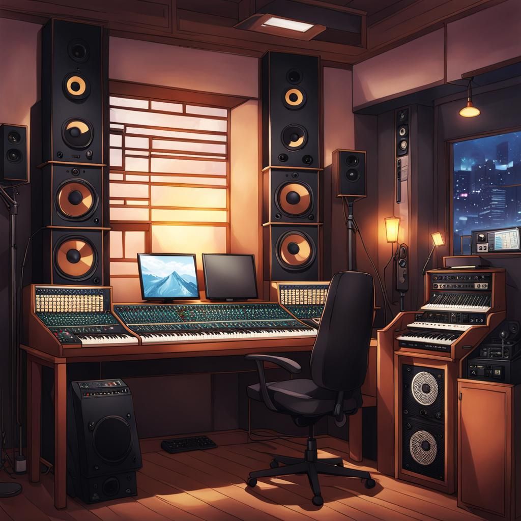 Anime-Style Recording Studio Illustration
