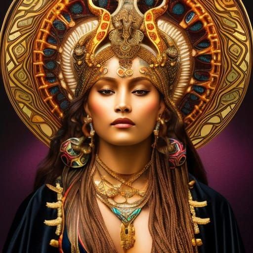 Jaguar Goddess Portrait in Art Nouveau Style