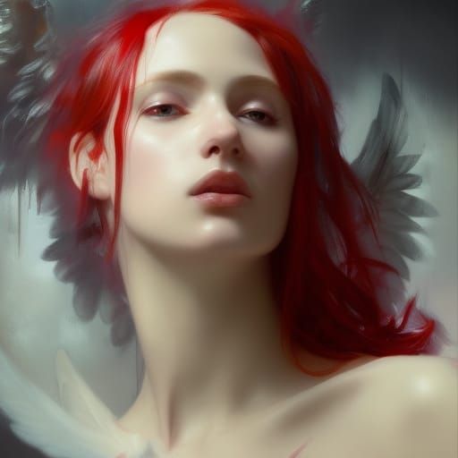 Fallen Angel Portrait in Digital Painting Style