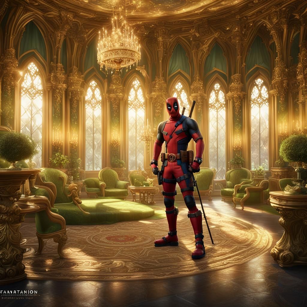 Deadpool and Tiana in Golden Castle: Fantasy Art