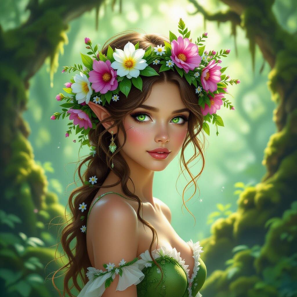 Ethereal Forest Nymph with Flower Hat