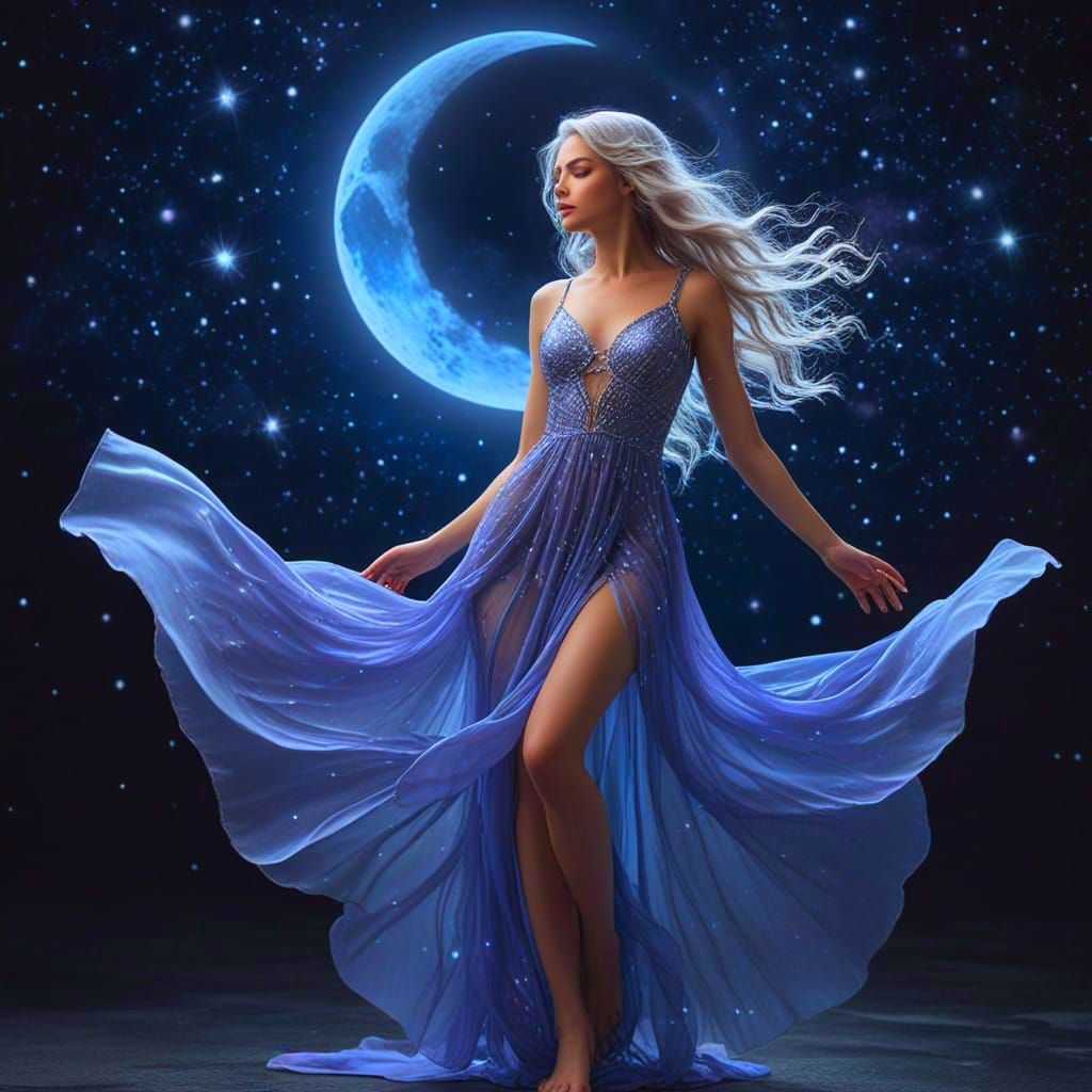 Celestial Goddess Dances Amongst the Moons