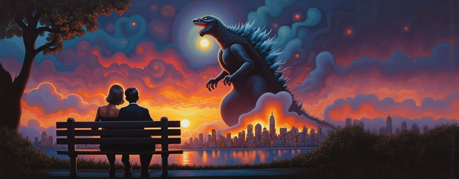 Couple's Sunset Date Overshadowed by Godzilla Attack