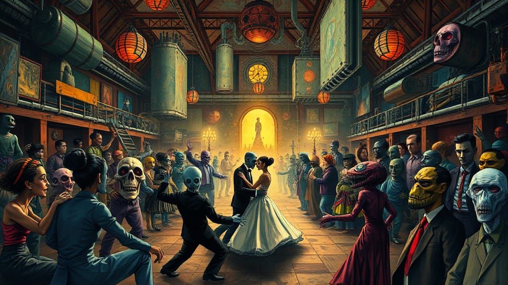 Monsters Gather in Surreal Industrial Ballroom