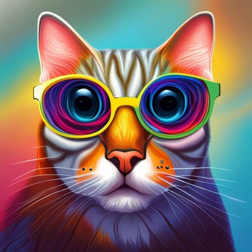 Cat in Psychedelic Glasses: Hyperrealistic Digital Art