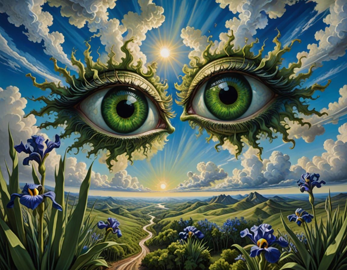 Surreal Eyes in the Blue Sky