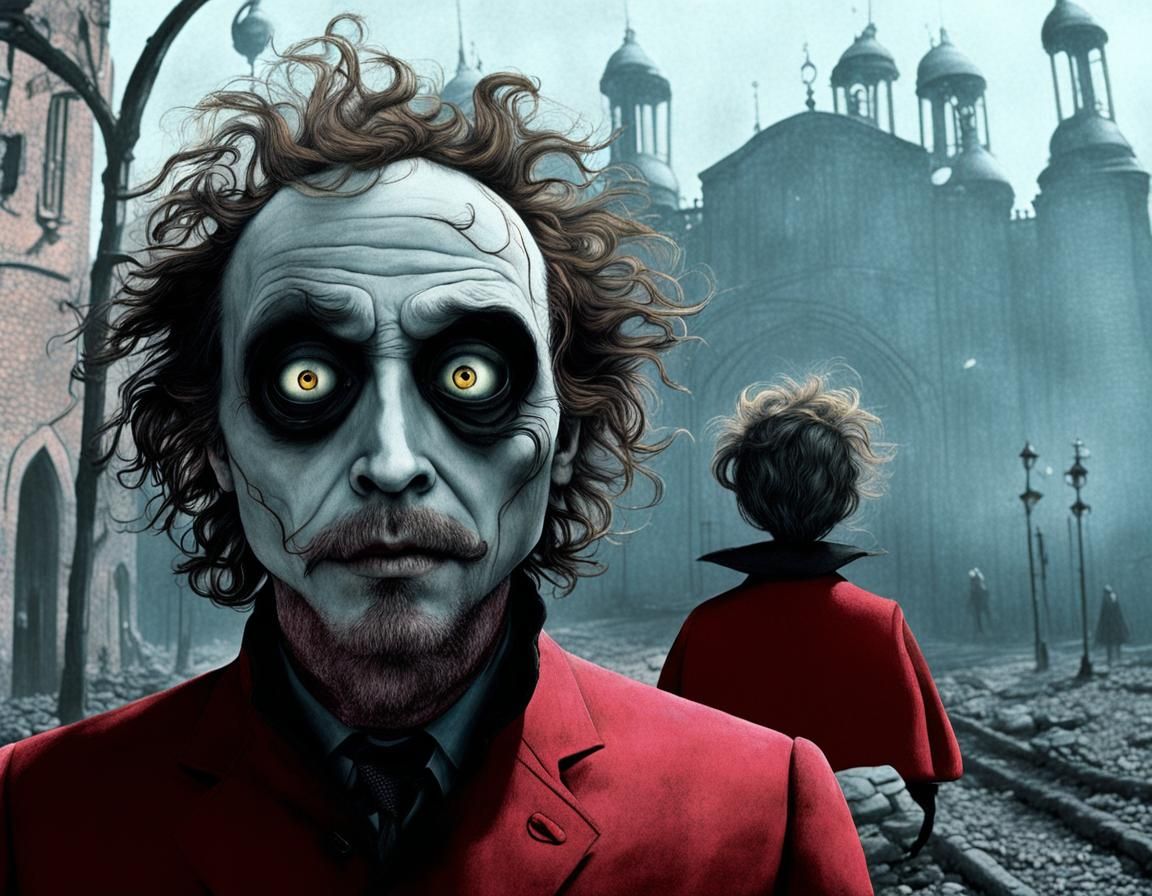 Tim Burton Style Symmetrical Apotheosis in Muted Colors