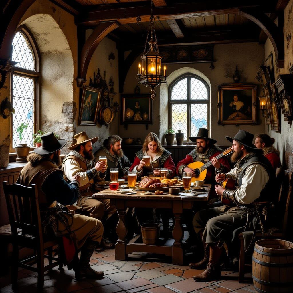 Medieval Tavern Scene in Dutch Golden Age Style