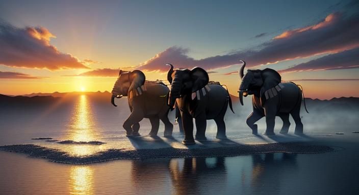 Watercolor Savanna Sunset with Elephants and 80s Animation S...