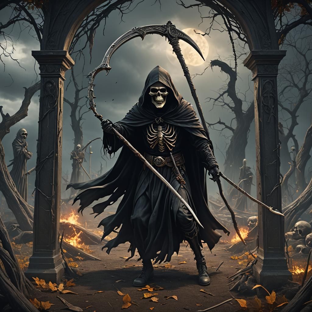Grim Reaper Emerges from Death Tarot Card