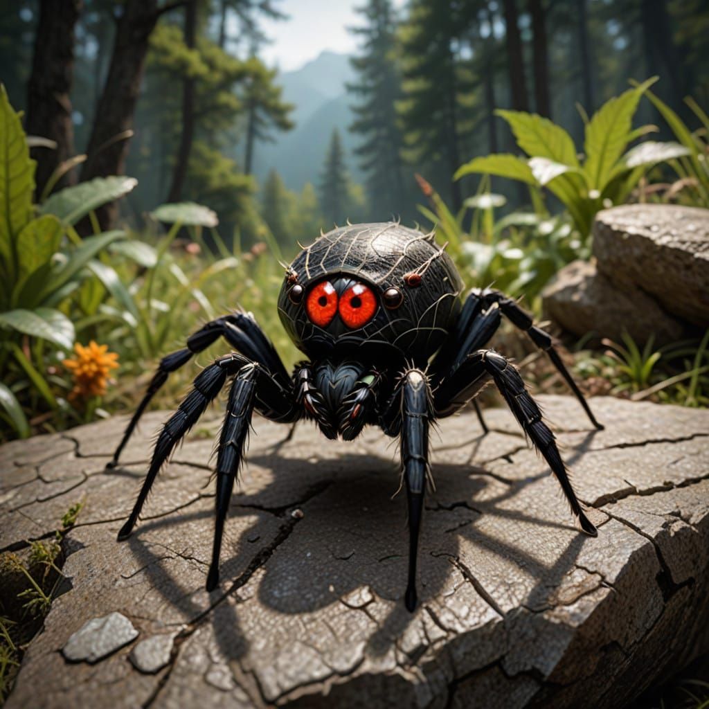 Surreal Spiderling Embarks on a Dark Quest