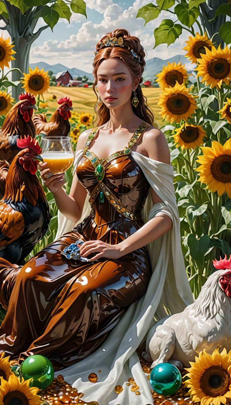Crystal Goddess with Farm Animals in Rural Landscape