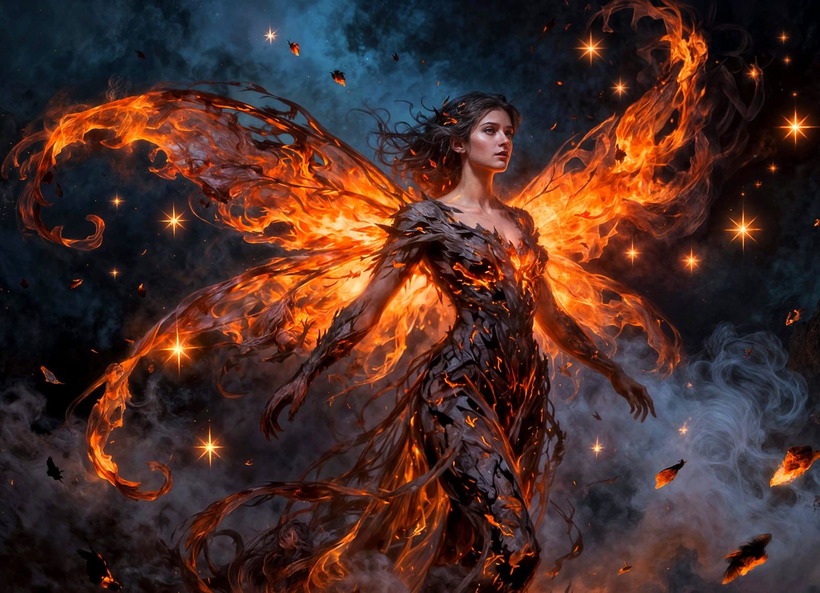 Ethereal Fairy Reborn From Ashes in Twilight