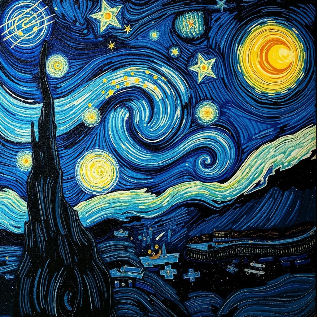 Starry Night with Outsider Art Influences