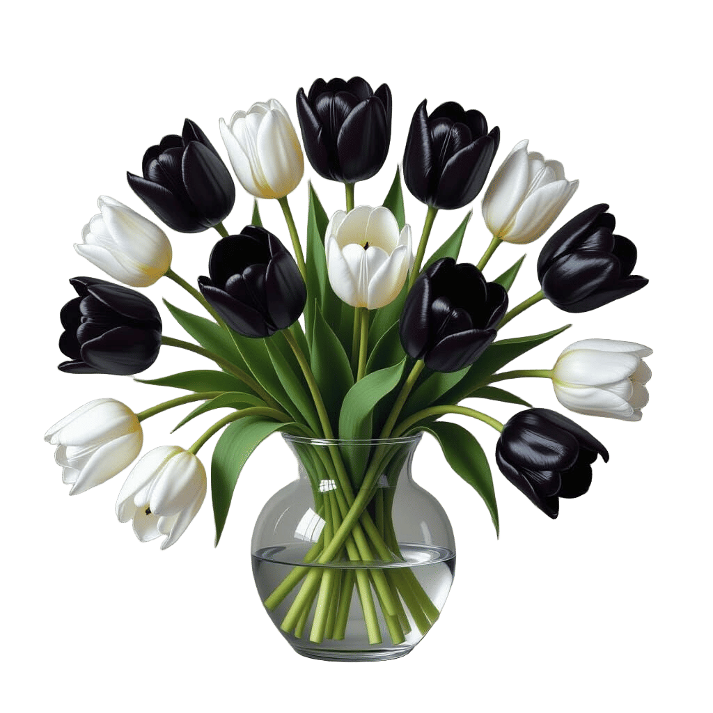 Dramatic Black and White Tulips Oil Painting