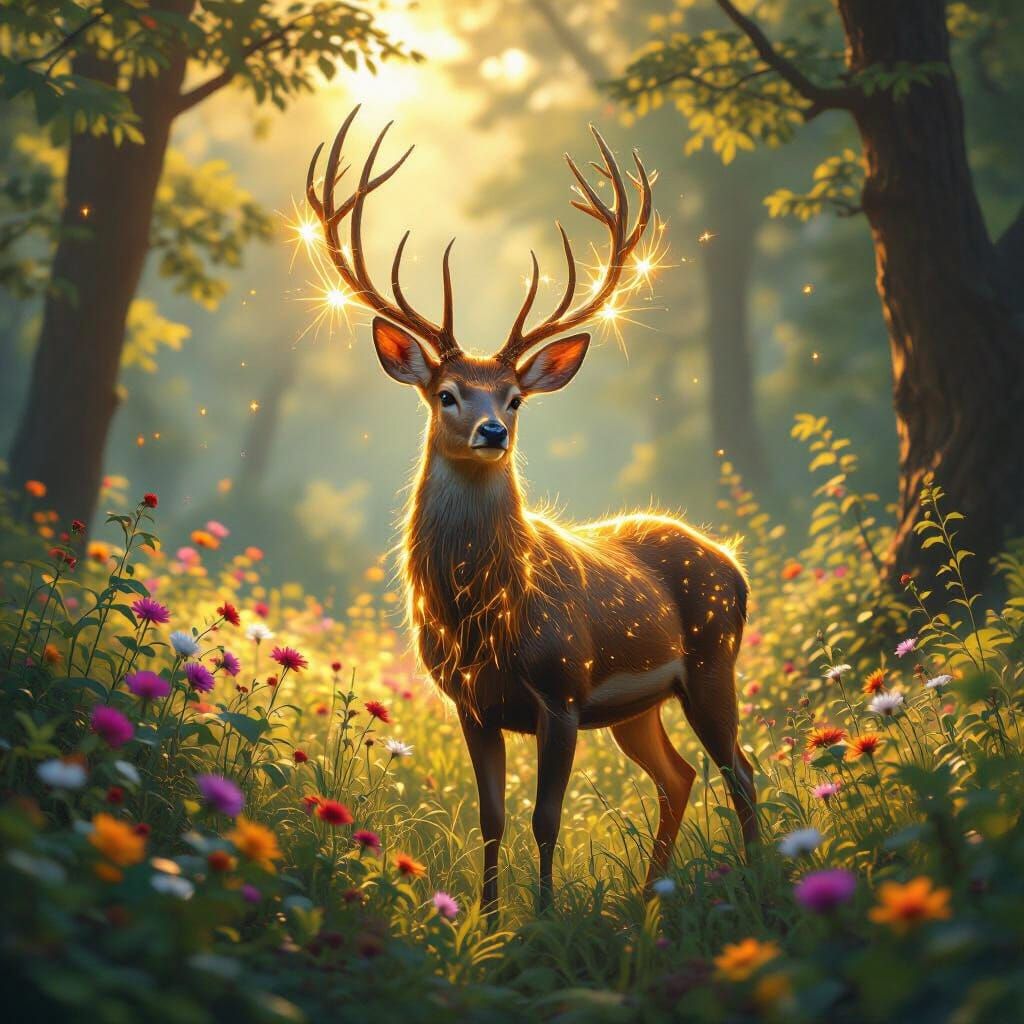 Mystical Deer in Summer Woods: Fantasy Concept Art