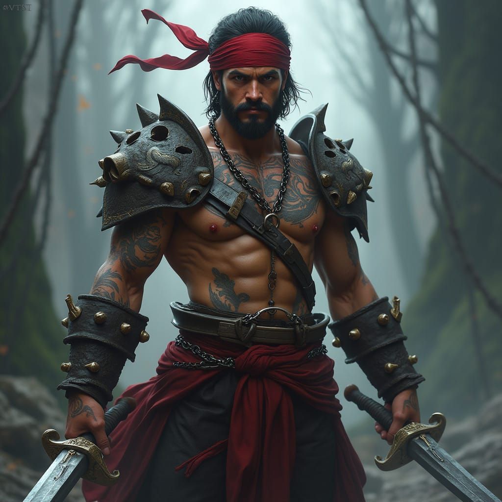 Heroic Pirate Warrior in Crimson Attire