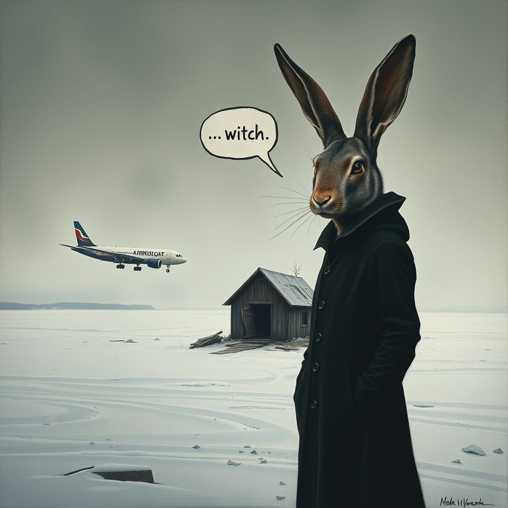 Melancholy Winter Scene with Sinister Rabbit