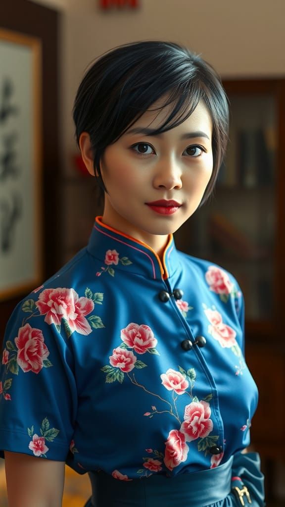 Thai Beauty in Blue Chinese Attire