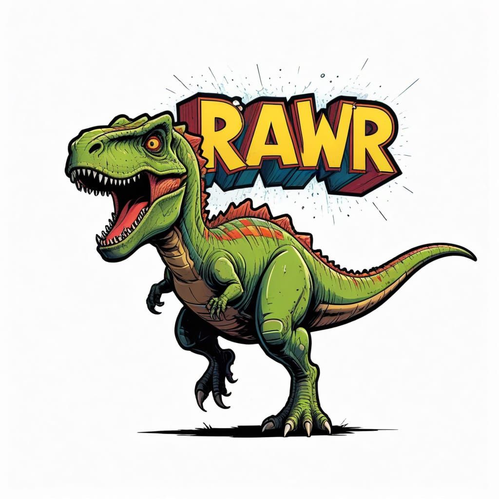 Dynamic Cartoon Dinosaur in Retro Comic Book Style