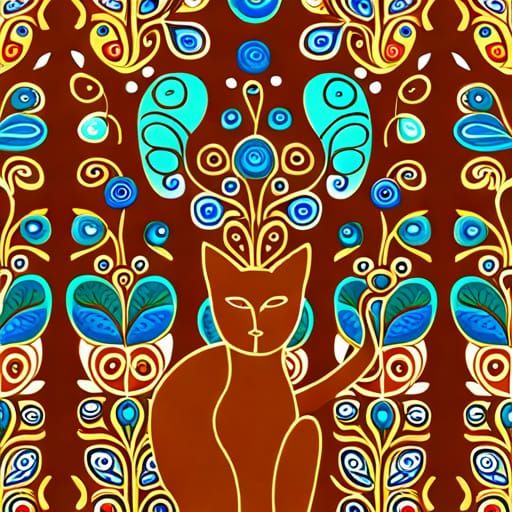 Boho Cat Tree of Life Kaleidoscope: Art Nouveau