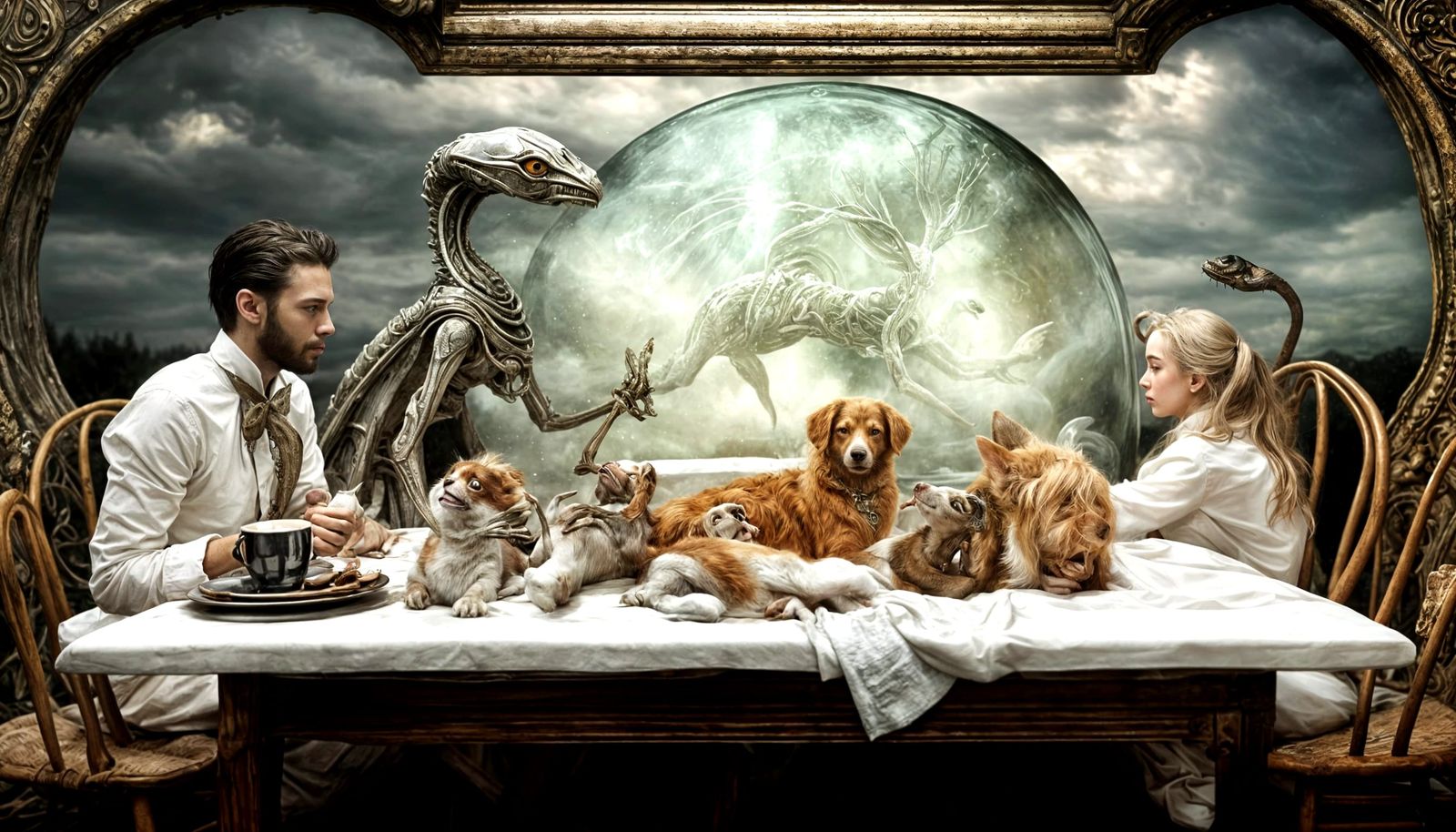 Alien Family Breakfast in Dreamy Magical Realism