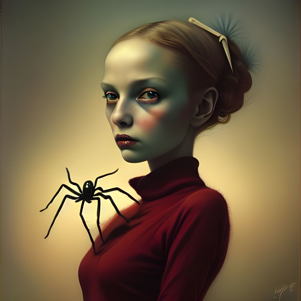 Girl with Spider in Grim Fantasy Style