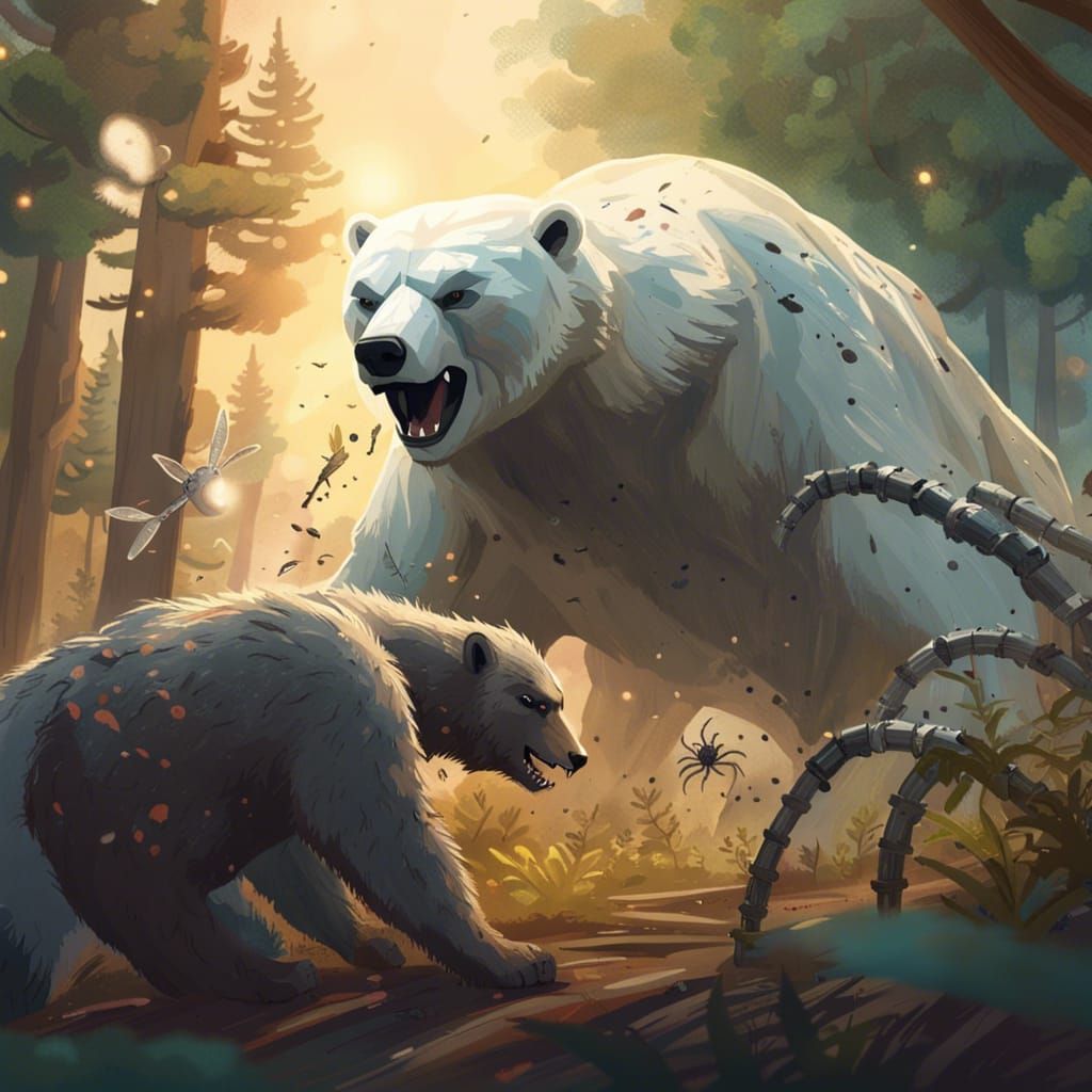 Mechanical Polar Bear Versus Grizzly Bear Spider Fight