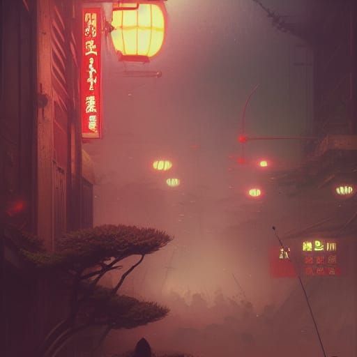 Futuristic Shogun in Neon Lighting: Detailed Art