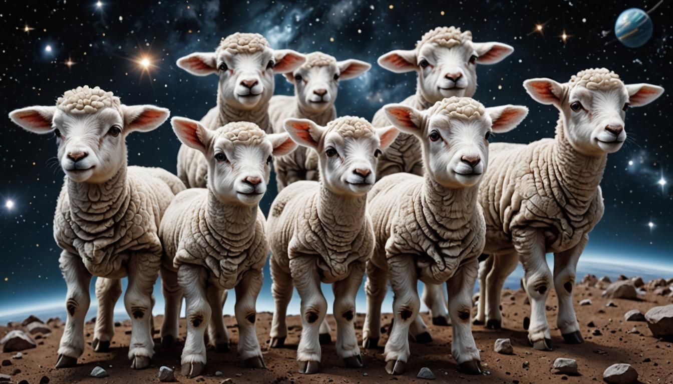 Photorealistic Lambs Roaming Freely in Space