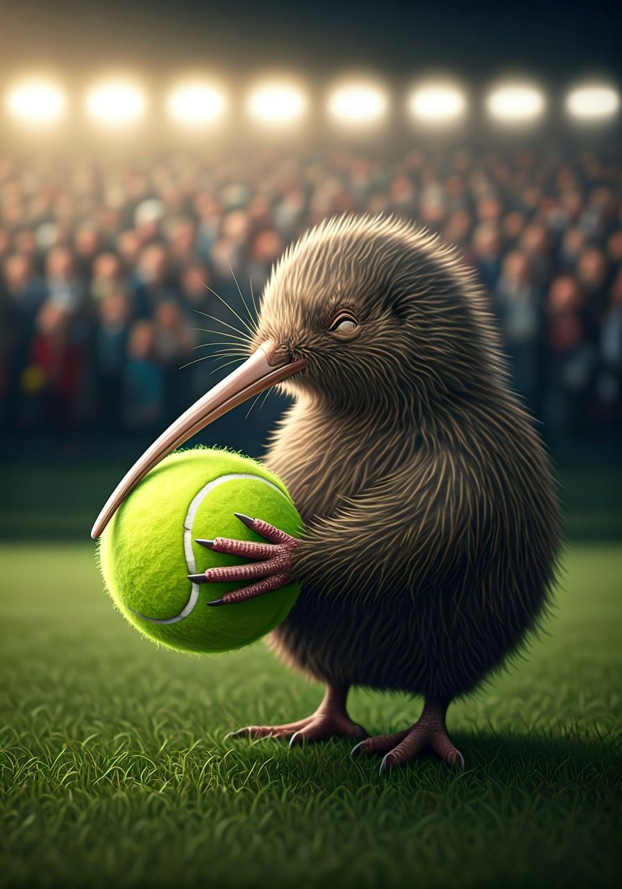 Kiwi Bird Snuggles Tennis Ball: Wide Angle Shot