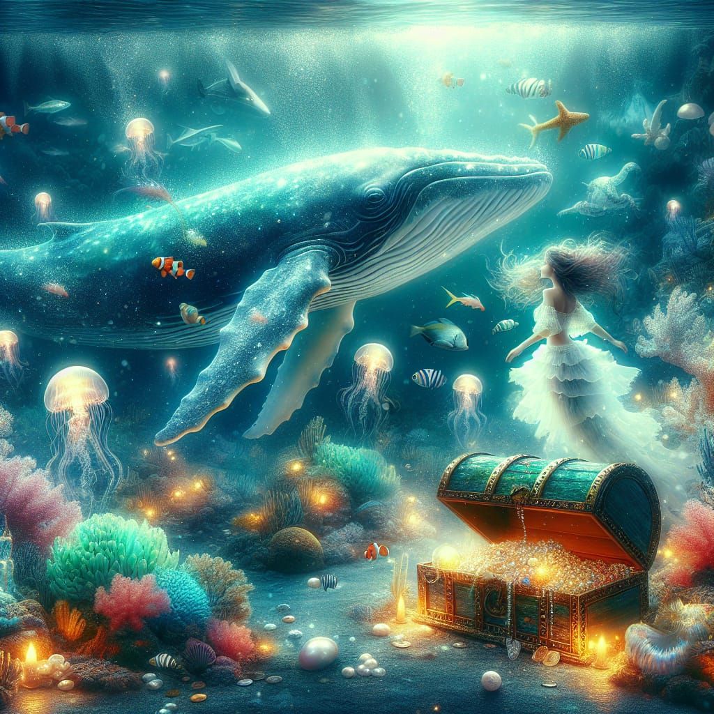 Mystical Underwater Whale Fantasy with Mermaid